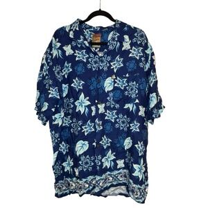 Pineapple Connection Men's Short Sleeve Button Down Hawaiian Shirt XL Blue